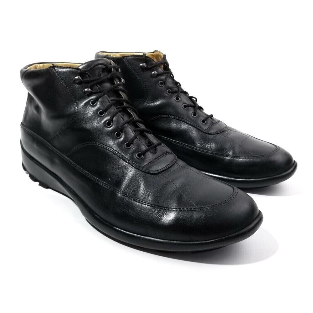 Ermenegildo Zegna Sport Luxury Black Leather Lace Up Ankle Moto Boots Mens 11